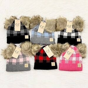 Baby C.C Buffalo Checkered Double Pom Beanie, Baby Beanies, Baby Winter Hats